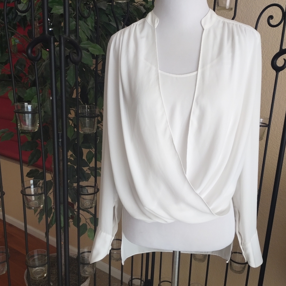 BCBGMAXAZRIA Elegant White Draped Blouse